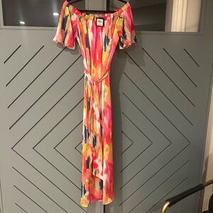 Trina Turk Colorful Off-Shoulder High Low Dress